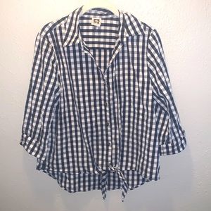 Anne Klein Plaid Shirt Black White Silver Buttons Women’s Sz Medium
